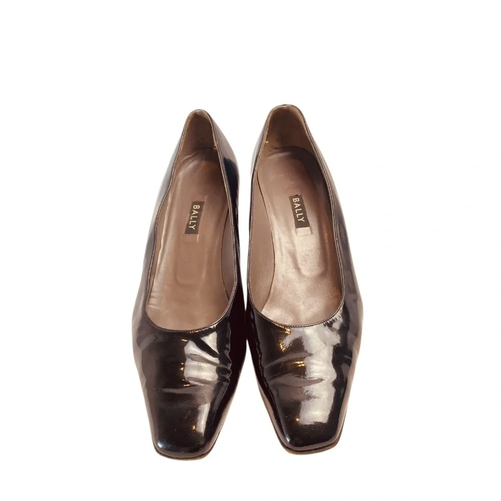 BALLY Vintage Women’s Patent Leather Uberta-05 Heels Square Toe In Black Size 8 - Picture 2 of 12